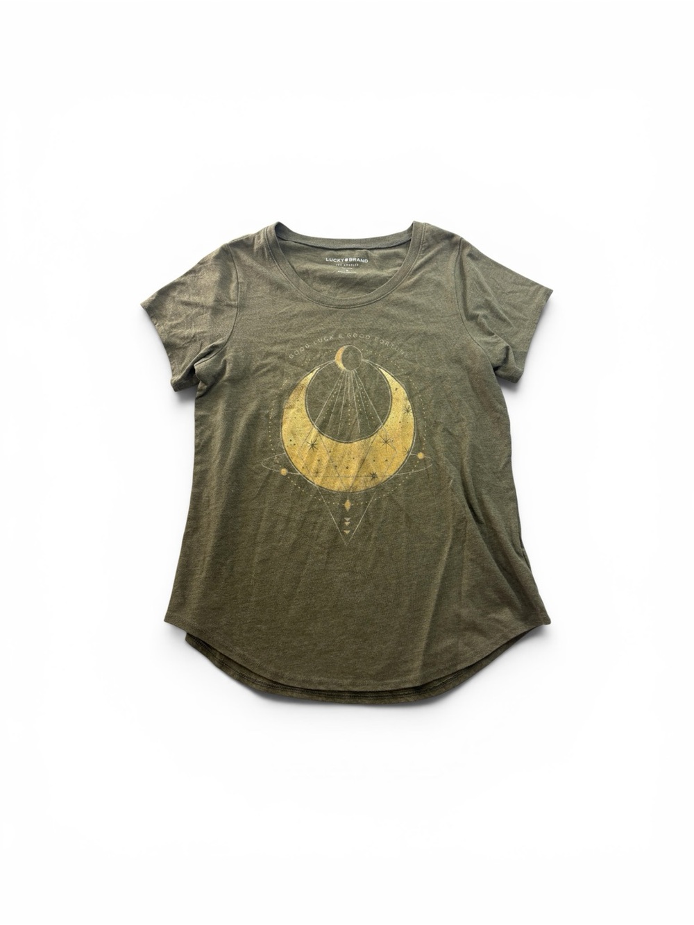 Lucky Brand Heathered Green Graphic‎ Tee Womens Small Moon Celestial Boho
